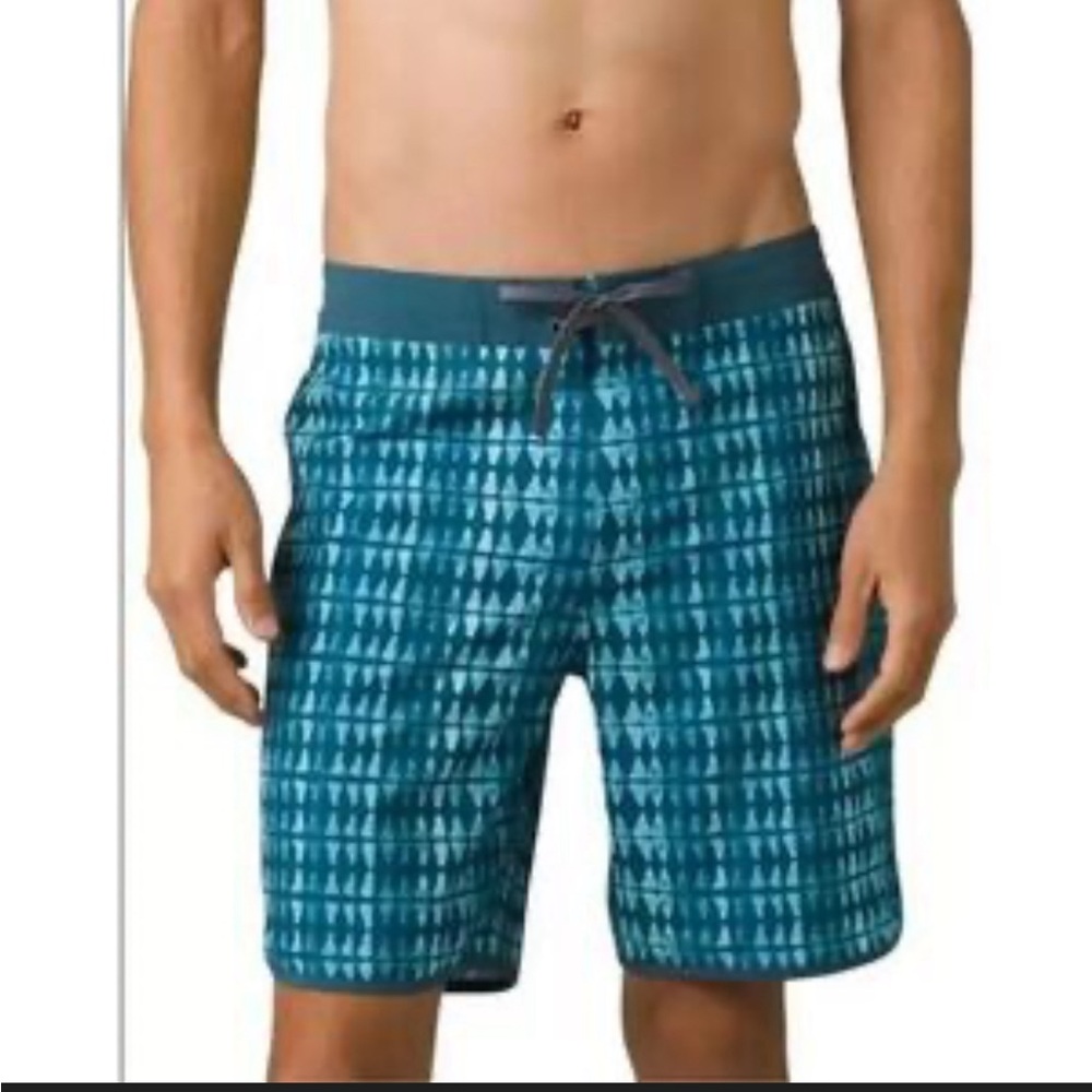 Prana Men's Teal Geo Swim Board Shorts
